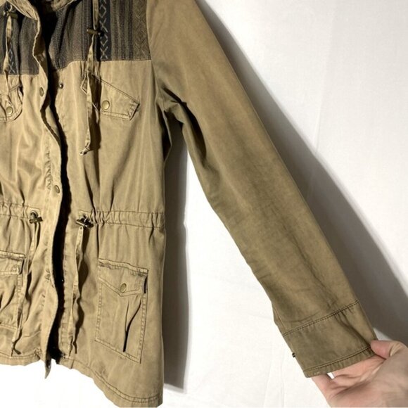 Kismet Tan With Black Southwestern Print Trim Utility Jacket L - Picture 11 of 16